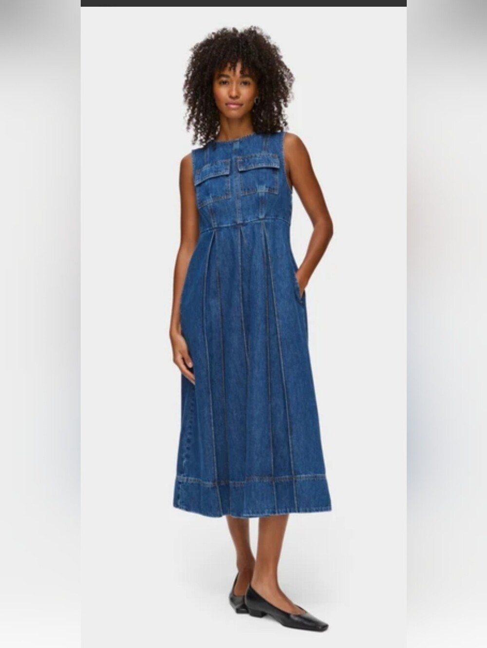 ALIGNE ED Cherish Organic Cotton Denim Midi Dress Mid Blue Size XL.